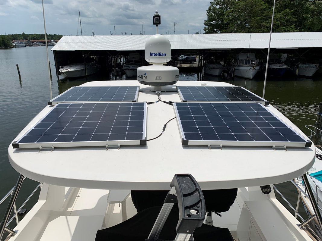 3 175 watt solar panels on boat roof